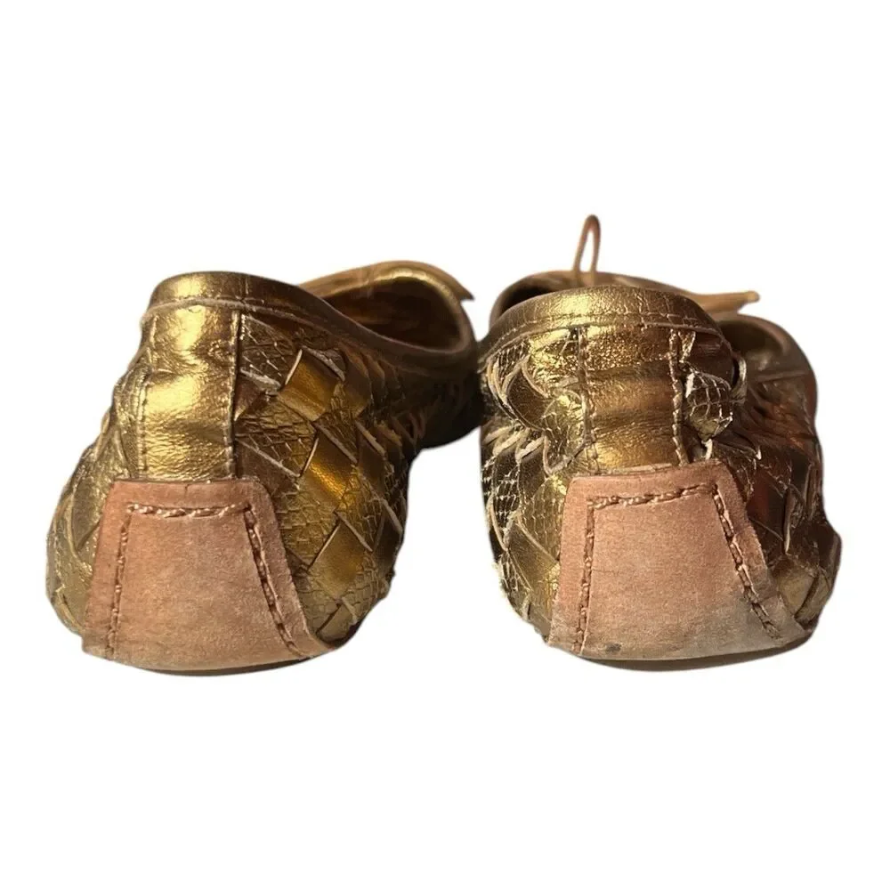 Tory Burch Prescot Womens Ballet Flats Gold Woven Leather Metallic Size 8.5 M